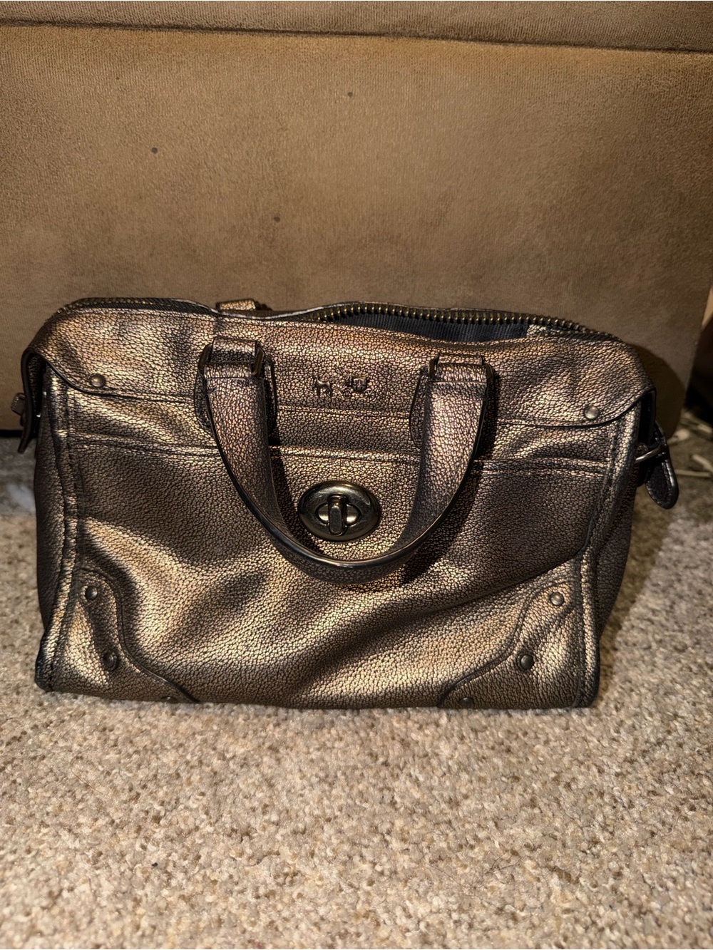 Coach Metallic Bronze Pebbled Leather Satchel